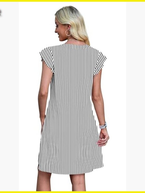 Casual Ruffle Sleeve V Neck Swing Sundress with Pockets Lightweight Fabric - Picture 5 of 7